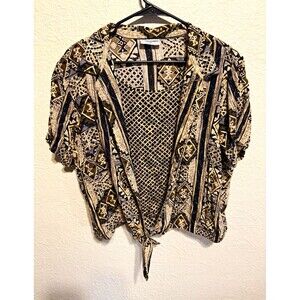 Vintage Alfred Dunner Geometric Knit Tie-Front Blouse Short Sleeve 18 Plus